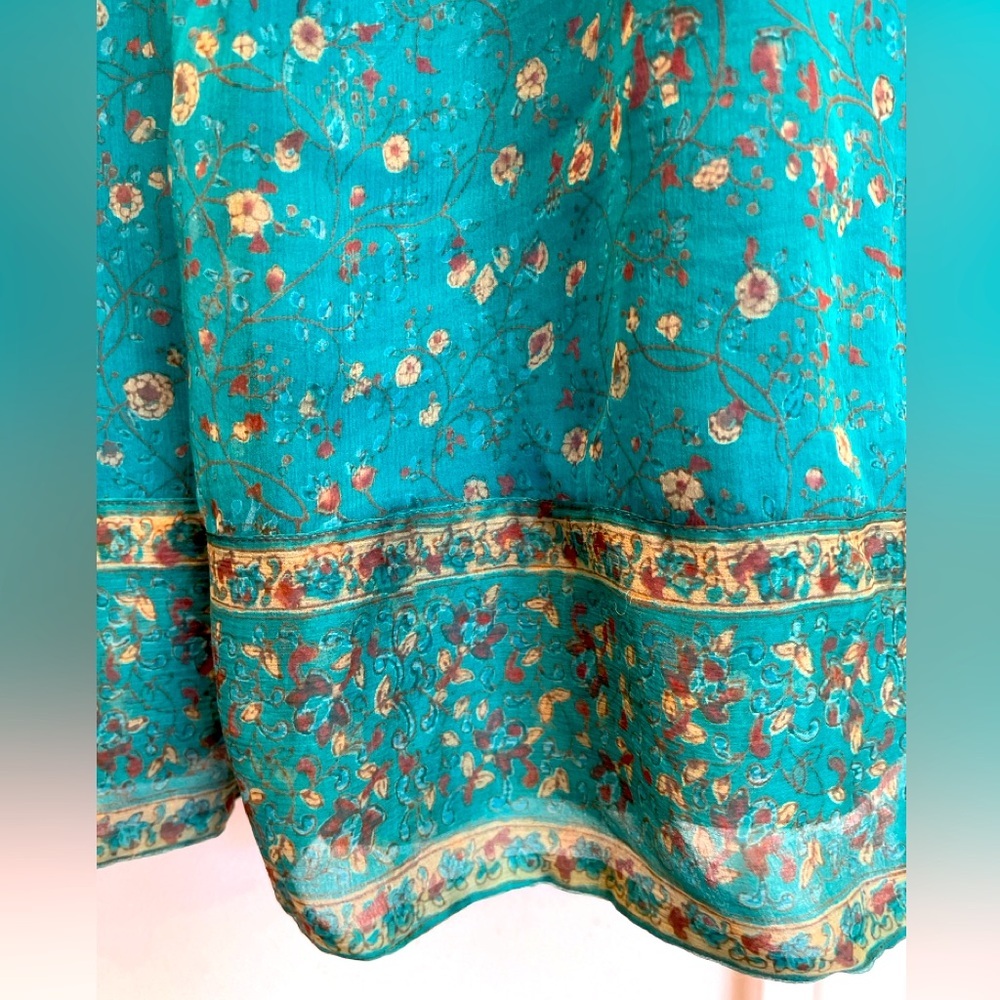TREACY LOWE LONDON vintage 70s BLUE silk smocked peasant DRESS BOHO chic LARGE - Picture 7 of 9